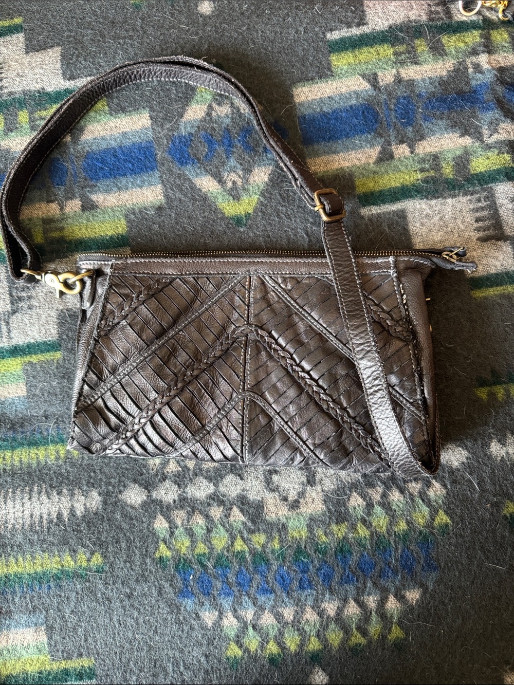 Leather Crossbody Wristlet in Dark Brown